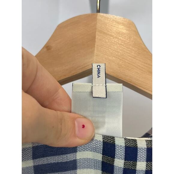 BAUM UND PFERDGARTEN 34 Plaid Moanna Button Shirt Short Sleeve Silk Viscose Blue - Picture 8 of 10